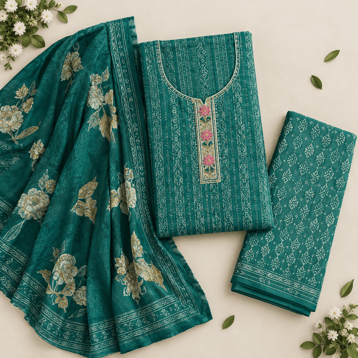 Teal green mul cotton